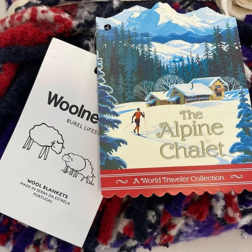 Woolnest The Alpine Chalet Plaid Wool Throw Blanket Portugal‎ Blue Red Plaid NEW
